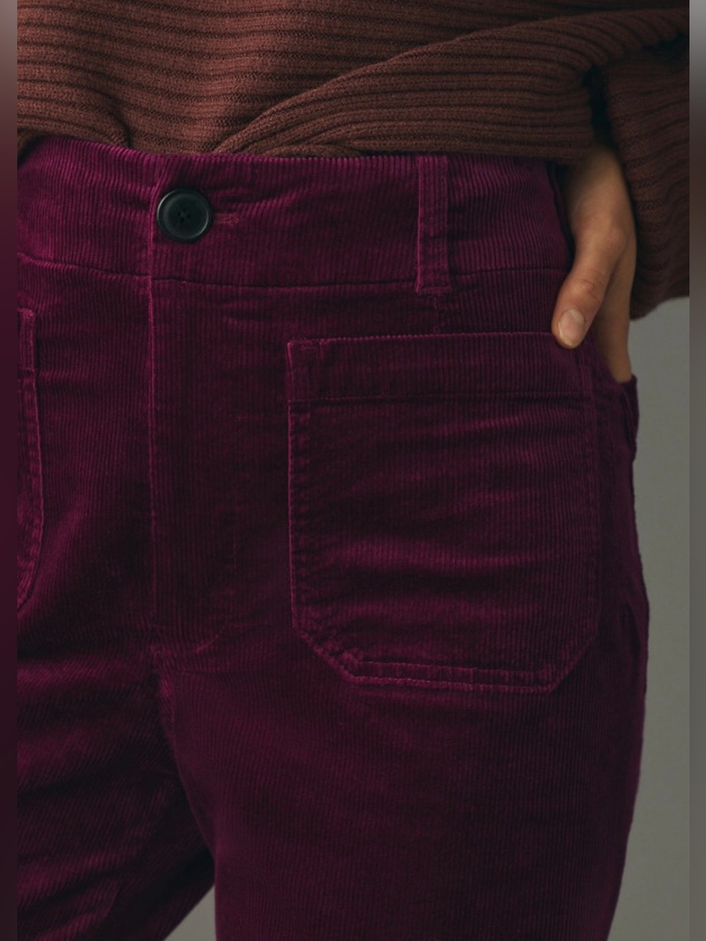 Anthropologie Maeve The Colette Cropped Wide-Leg Corduroy Pants Violet Preppy - Picture 3 of 10